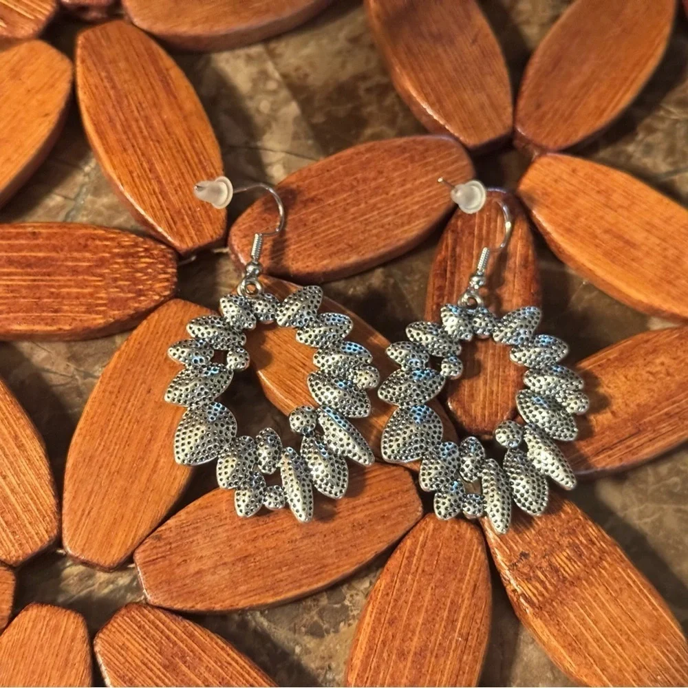 Silver Statement Teardrop Cluster Hoop Earrings